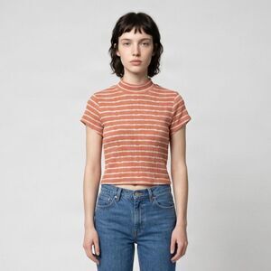 NWT Freshman Peach and White Striped Mock-Neck Crop Top